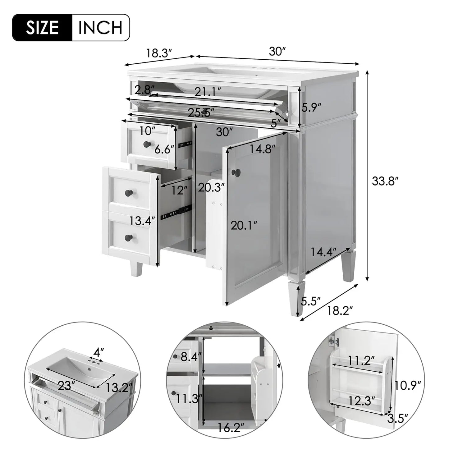 Modern Freestanding Bathroom Vanity With Ceramic Sink And Drawers