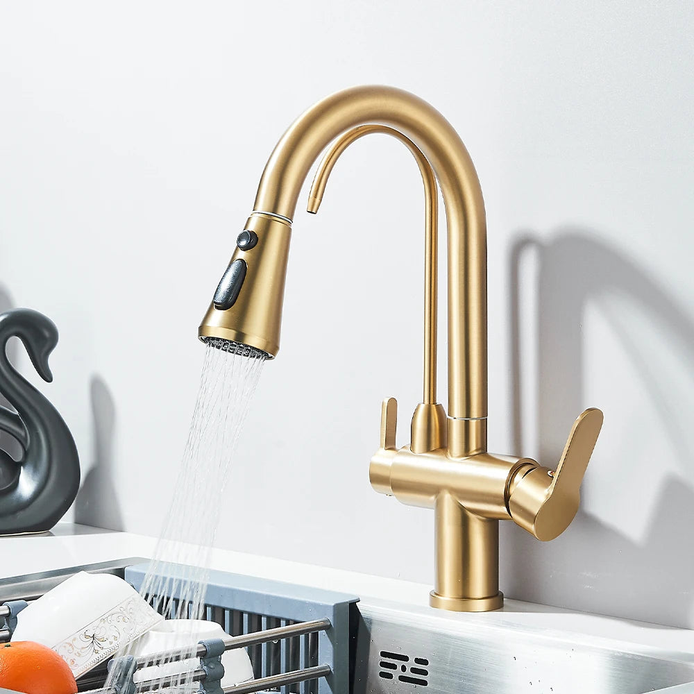 Onyzpily Deck Mounted Brass Dual Handle Kitchen Faucet