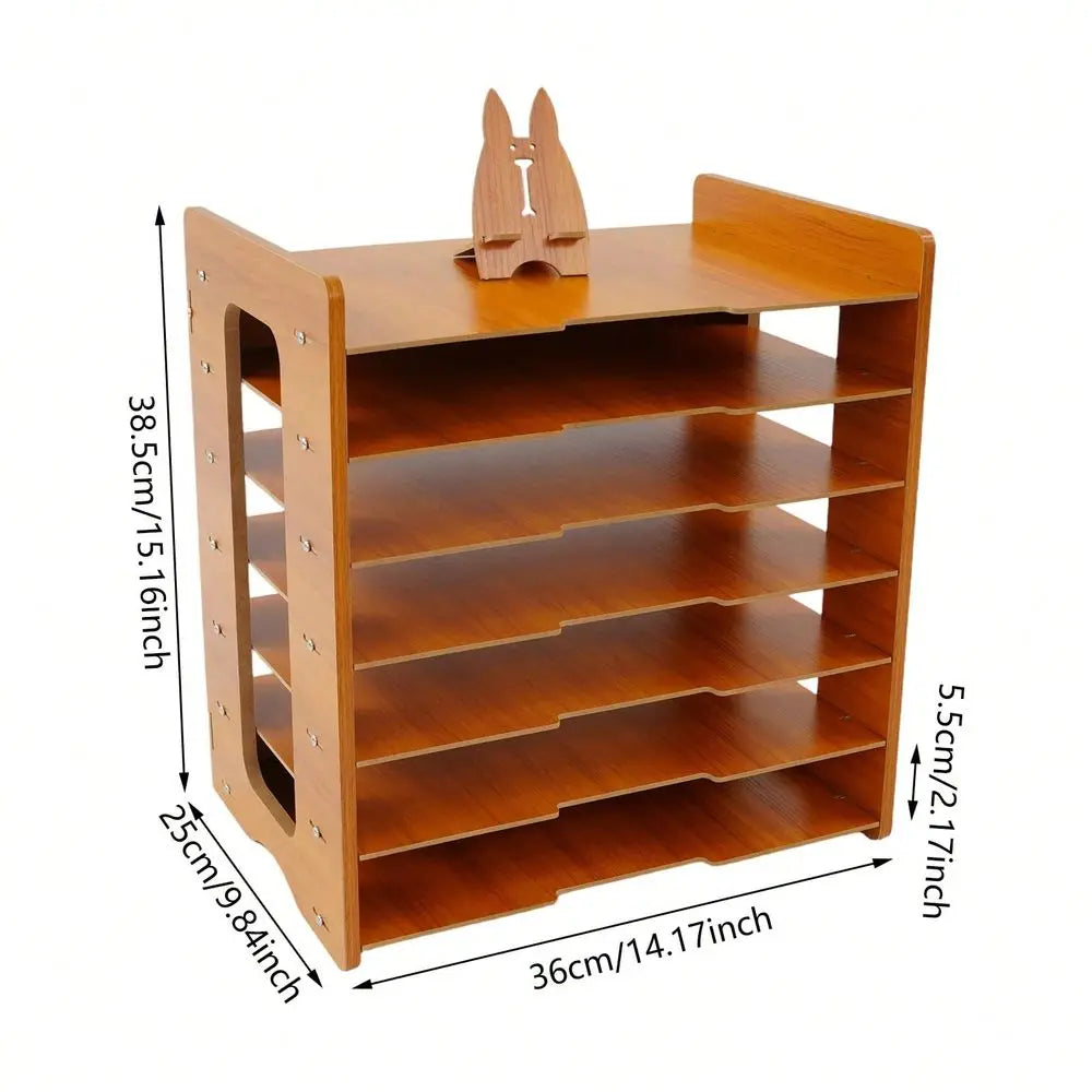 Wood Office Paper Organizer Desktop File Tray Sorter