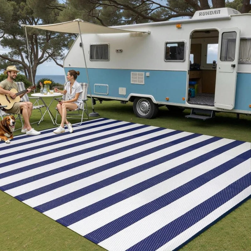Outdoor Waterproof Patio Rug Reversible Striped Design