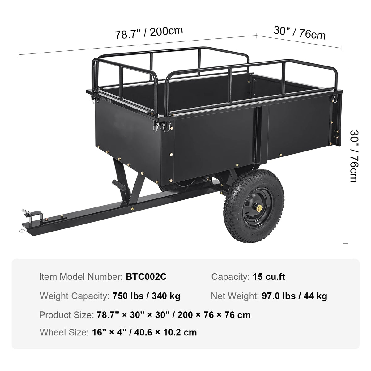 SucceBuy Heavy Duty Steel ATV Dump Trailer Tow Behind Cart With Removable Sides