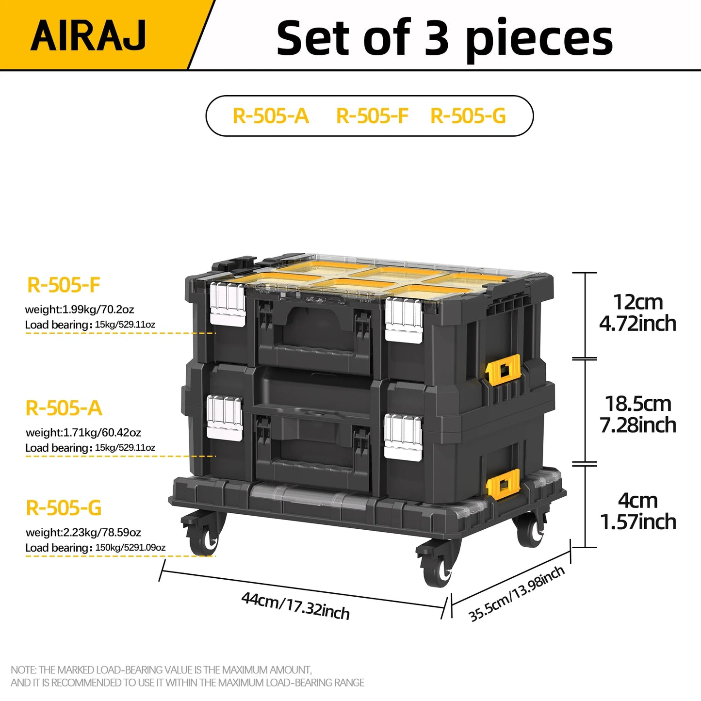 AIRAJ Multifunctional Tier Stackable Tool Organizer Rolling Storage Box