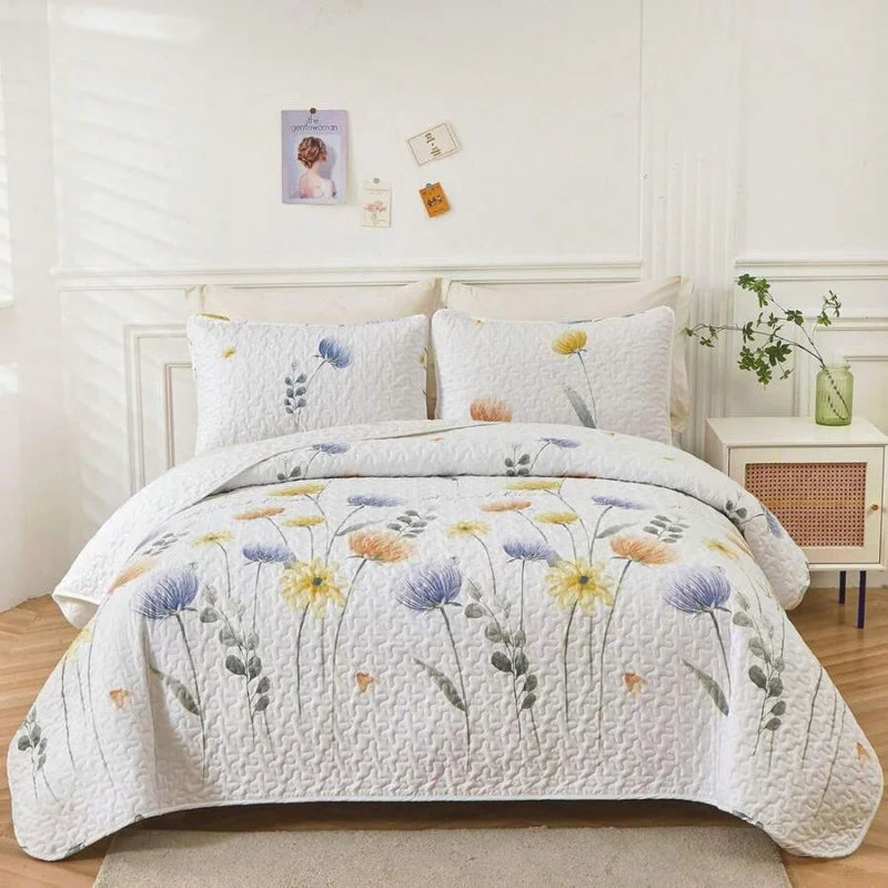 Yellow Paisley Quilt Set 3 Pieces Coverlet Bedding