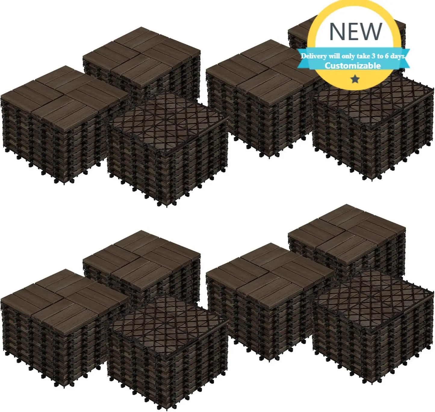 XMSJ Hardwood Interlocking Patio Deck Tiles Acacia Waterproof Wood