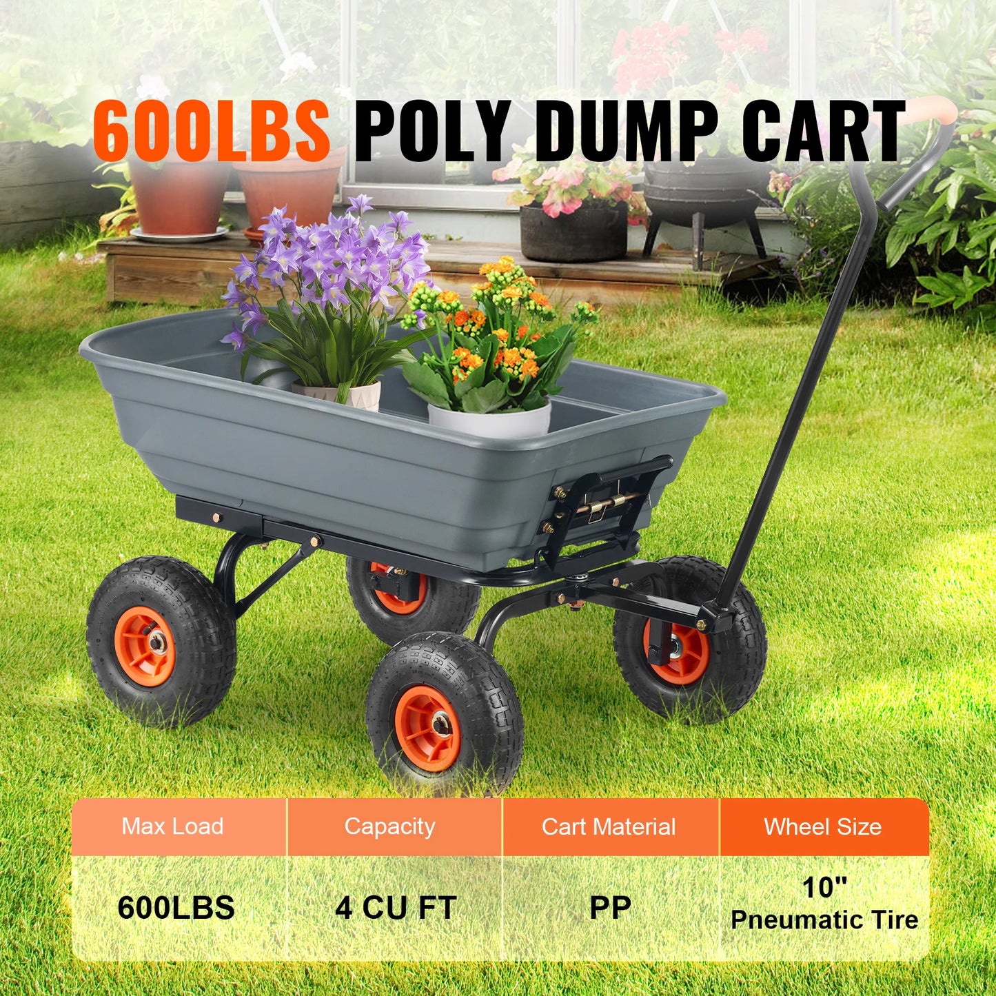 SucceBuy Dump Cart With 2 In 1 Handle For Transport