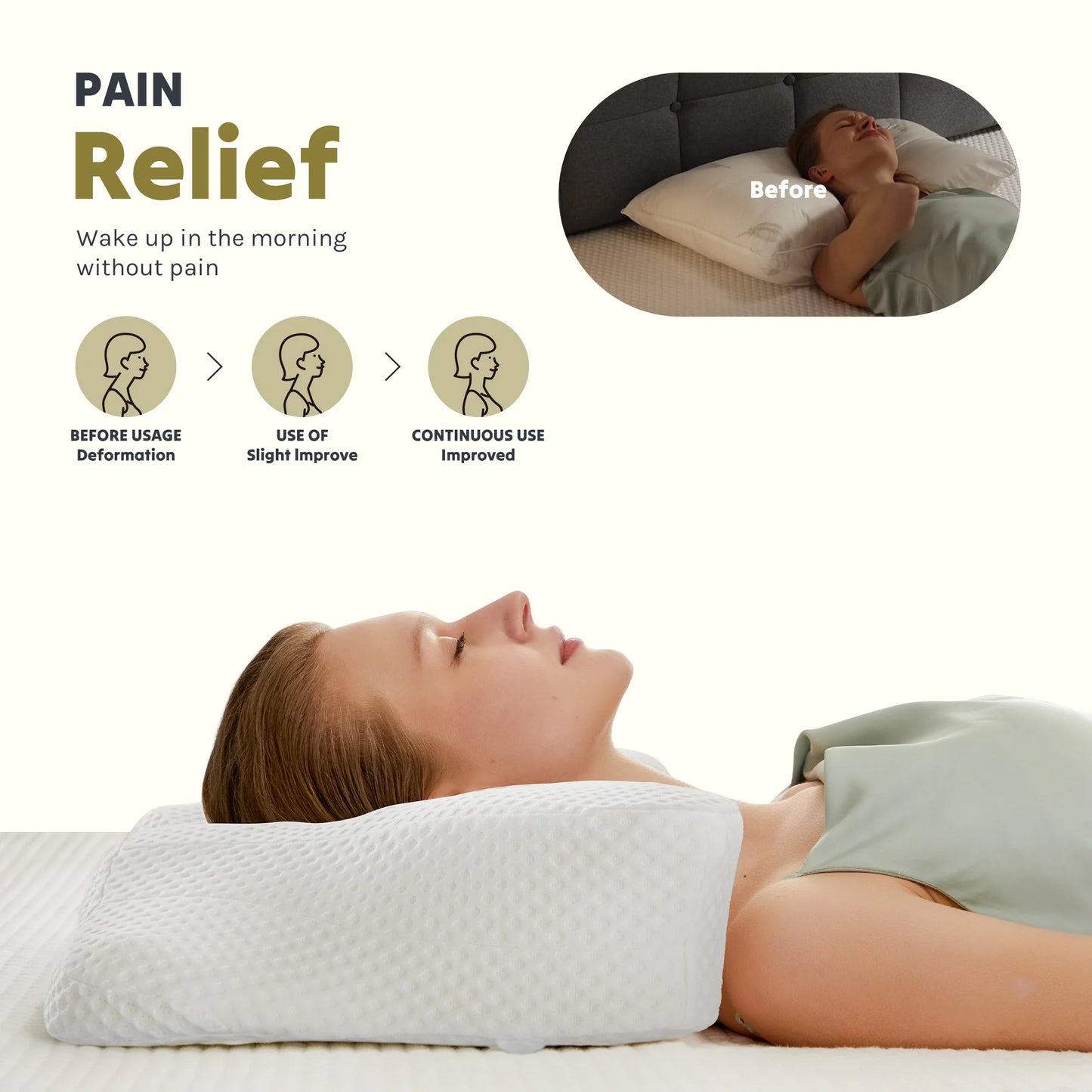 JHK Ergonomic Cervical Contour Pillow Memory Foam With Cooling Pillowcase
