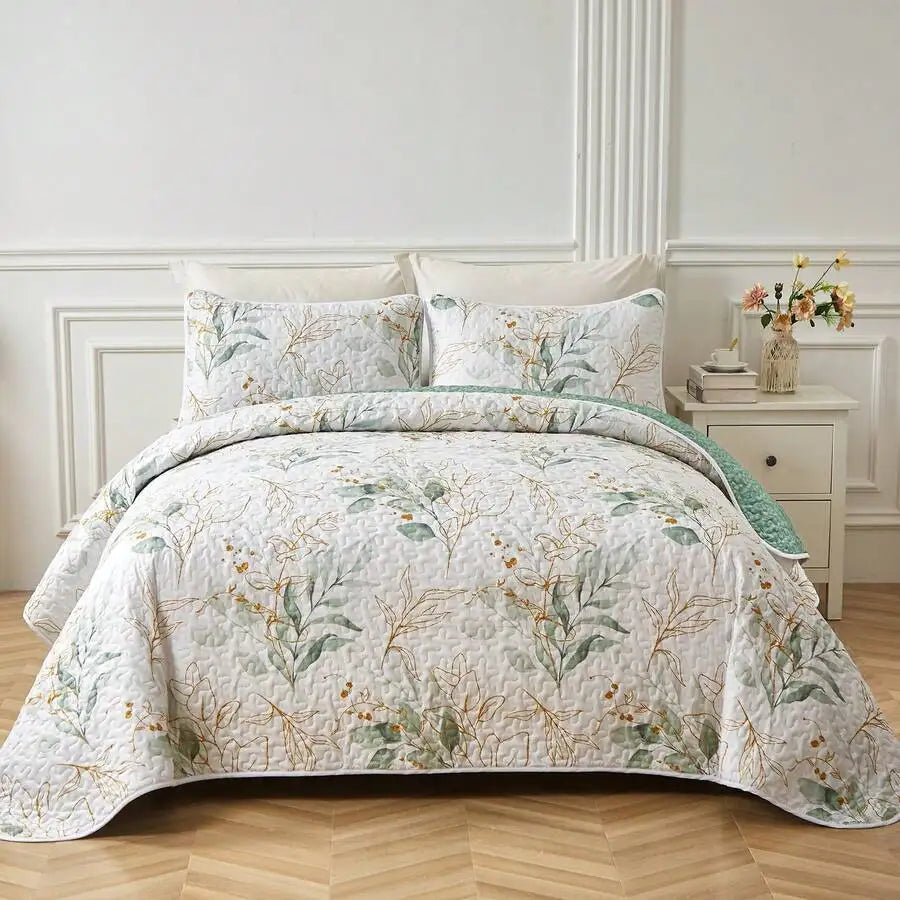 Yellow Paisley Quilt Set 3 Pieces Coverlet Bedding