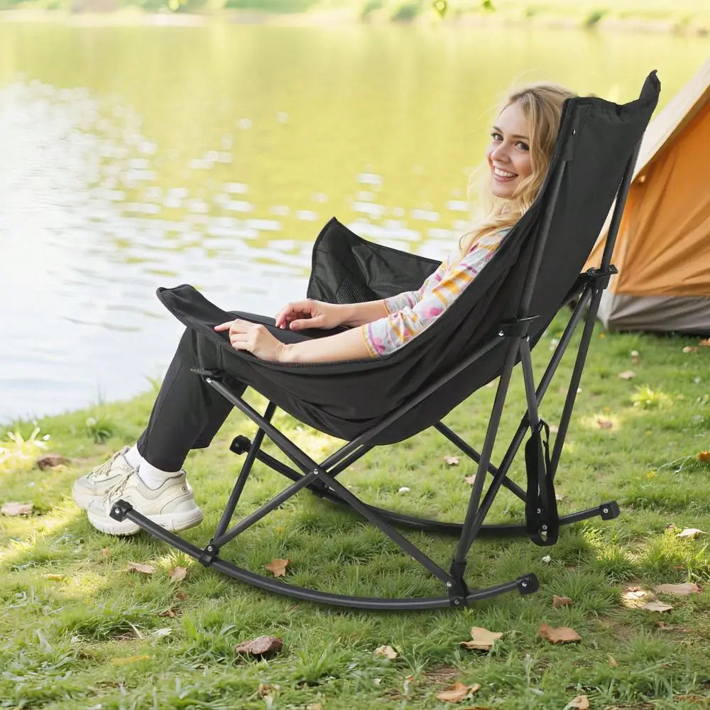 XMSJ Camping Chair Portable Folding Rocker With Cupholder Pocket
