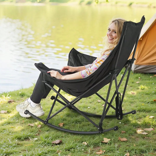 XMSJ Camping Chair Portable Folding Rocker With Cupholder Pocket
