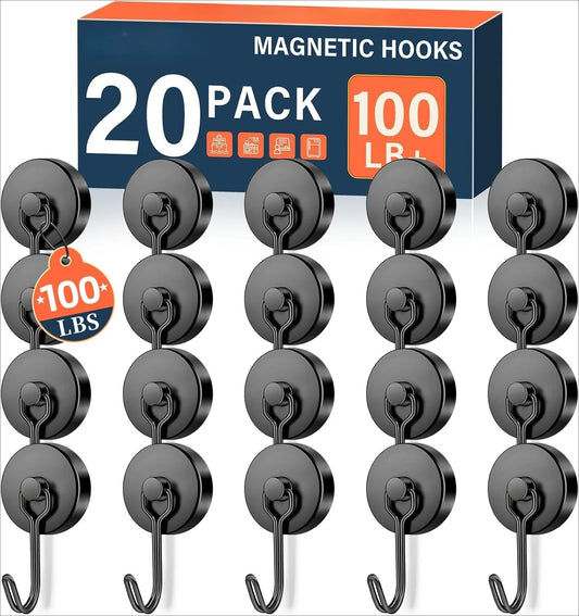 100lb+ Magnetic Hooks, Rare Earth Neodymium Magnets for Refrigerator, Grill & Cruise Essentials