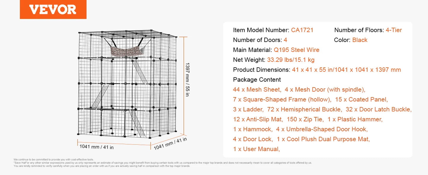 SucceBuy Detachable 5-Tier Cat Villa Cage With Ramp And Hammock