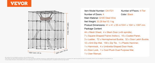 SucceBuy Detachable 5-Tier Cat Villa Cage With Ramp And Hammock