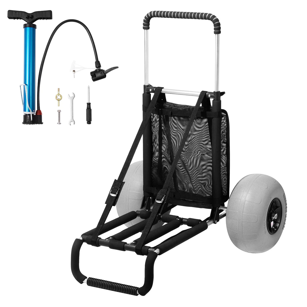 Succebuy Folding Beach Cart With Big Balloon Wheels And Cargo Deck