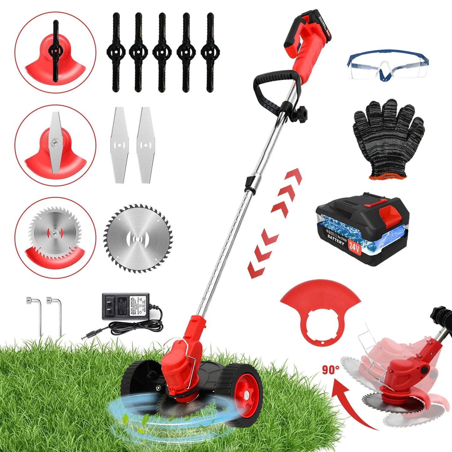 3-In-1 Cordless Grass Trimmer With Wheels Battery Included