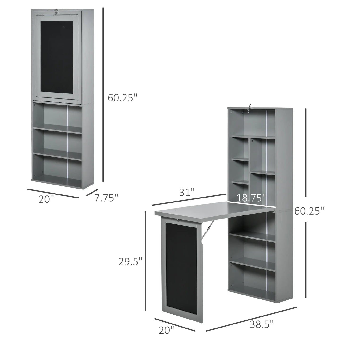 HOMCOM Fold Out Convertible Wall Mount Desk With Blackboard