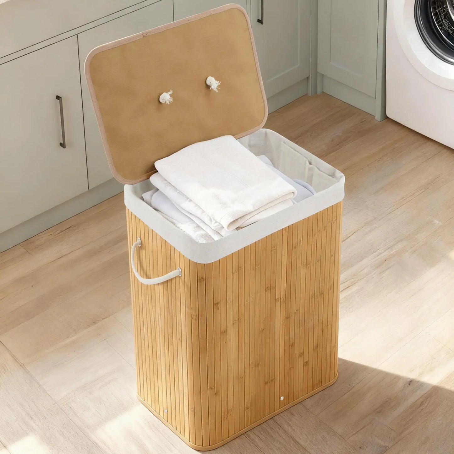 HiMISS Bamboo Laundry Hamper With Lid And Handles