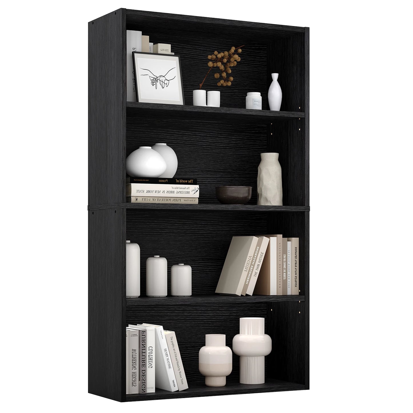 JHK 4 Tier Wooden Bookcase Floor Standing Bookshelf Living Room