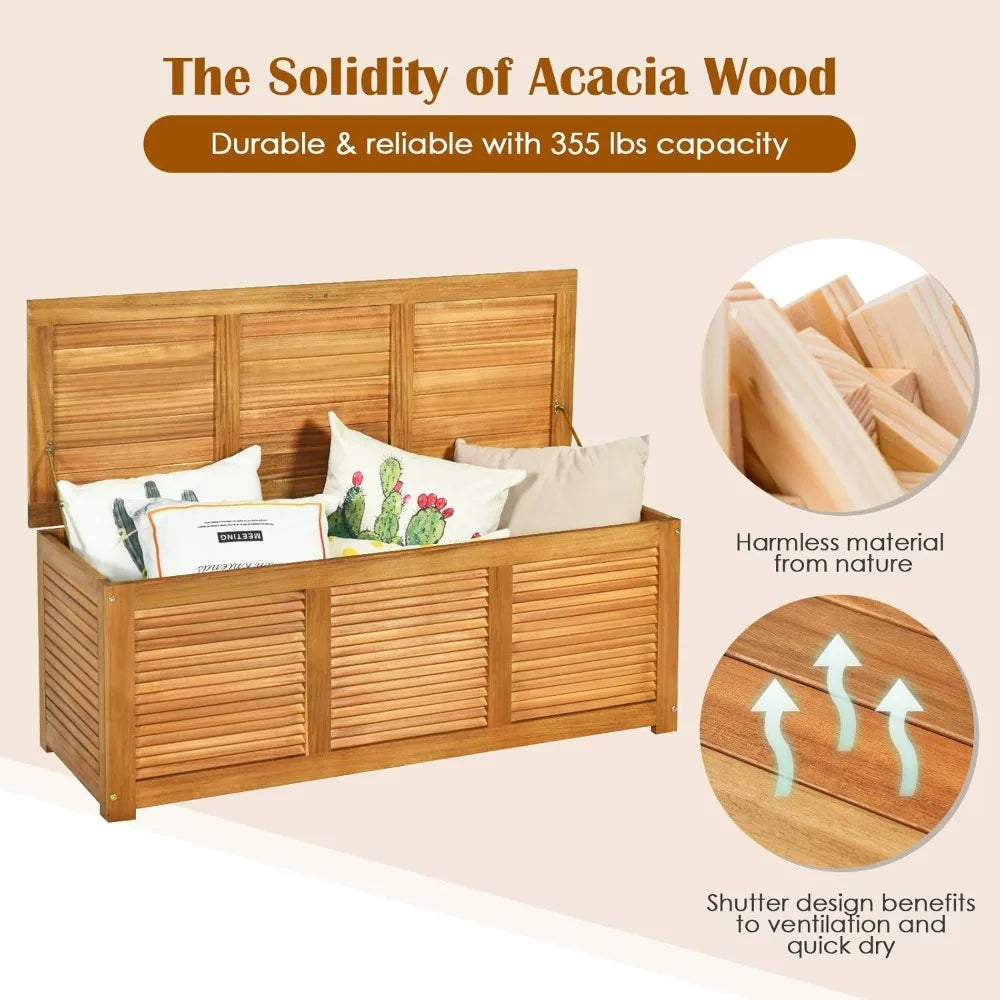 Acacia Wood Deck Box Outdoor Storage Bench For Garden Tools