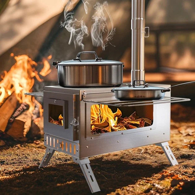 Wood Burning Tent Stove Portable With Six Stainless Chimney Pipes