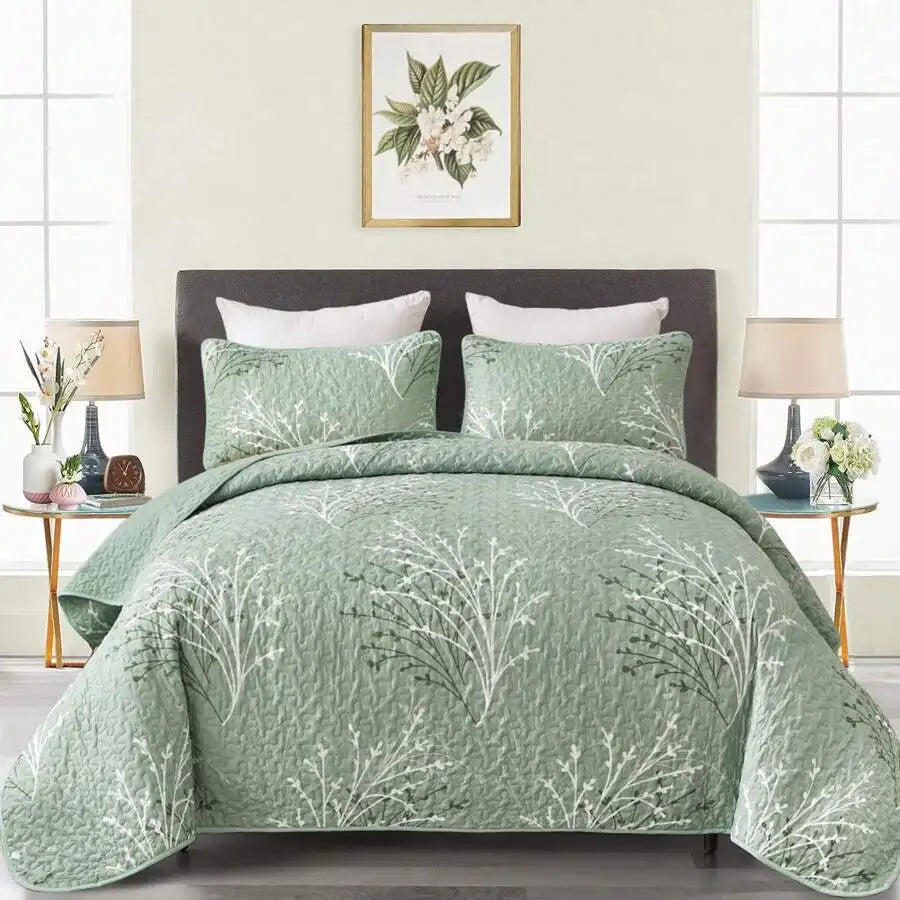 Yellow Paisley Quilt Set 3 Pieces Coverlet Bedding
