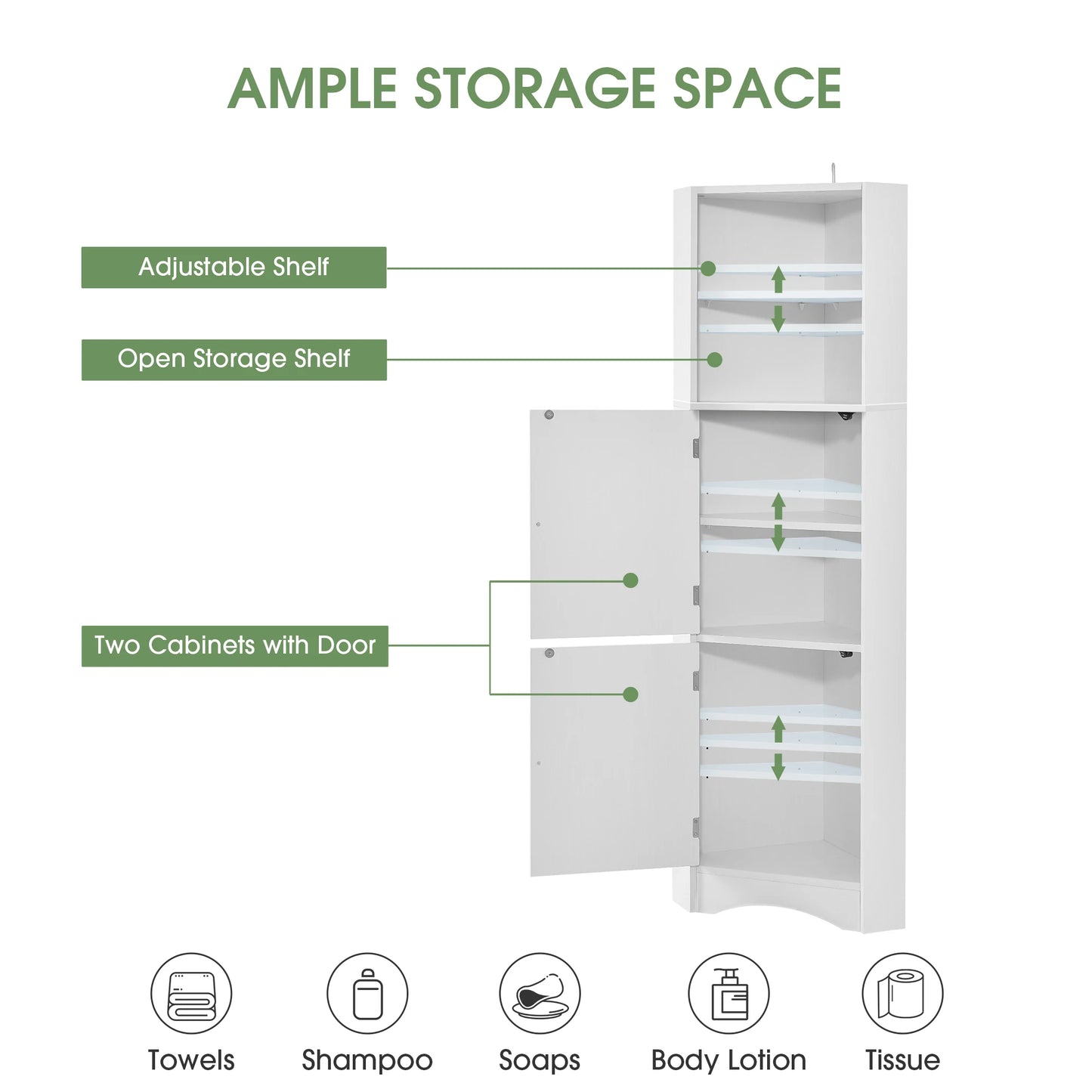 Tall Bathroom Corner Cabinet Freestanding With Adjustable Shelves