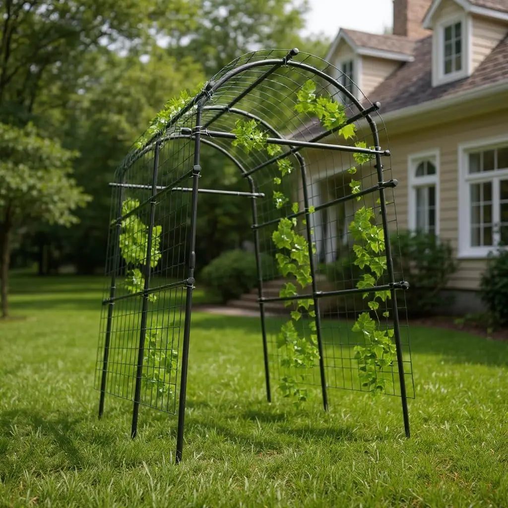 Black Metal Garden Arch Trellis For Climbing Plants Vegetable Support