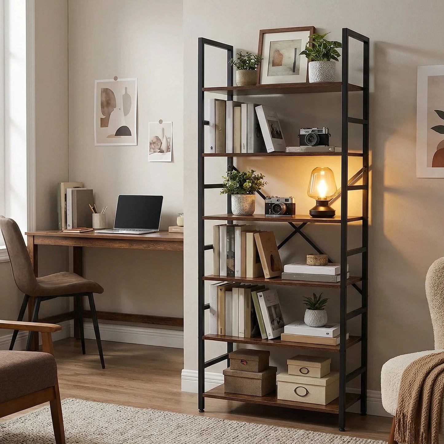 Modern Tall Corner Bookshelf Metal Storage Organizer For Home