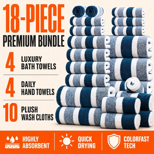 Luxury 18pc Quick Dry Coral Towel Set For Home