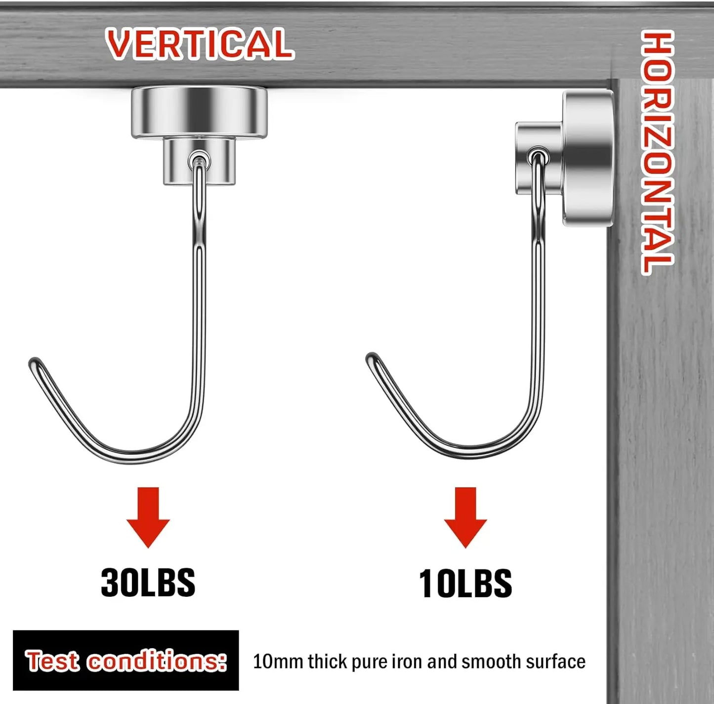 10-Pack 30lbs+ Magnetic Hooks, Heavy Duty Rare Earth for Garage, Grill & Fridge, Cruise Ship Essentials