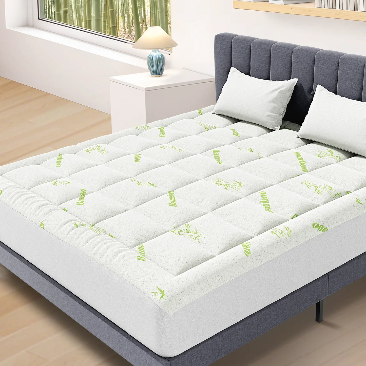 JHK Soft Bamboo Fiber Mattress Topper With Deep Pockets