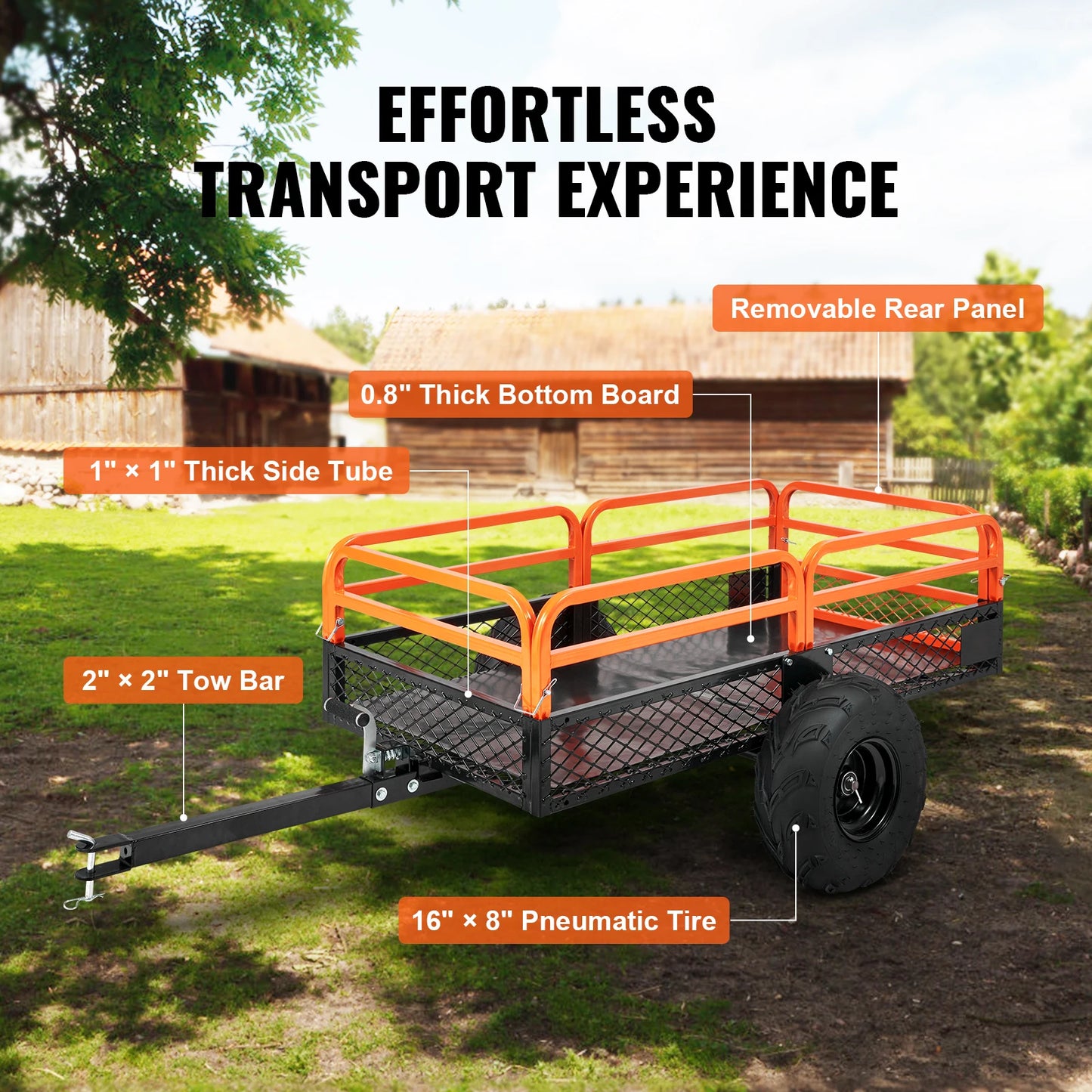 SucceBuy Heavy Duty Steel ATV Dump Trailer Tow Behind Cart With Removable Sides