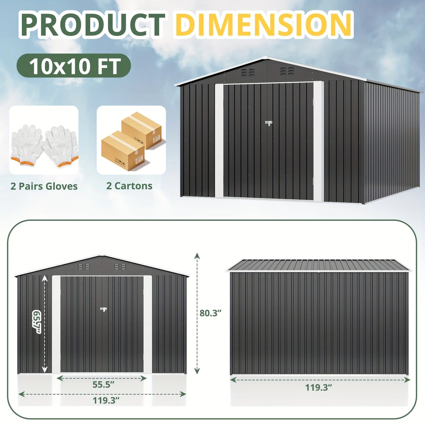 VIWAT Outdoor Metal Storage Shed With Lockable Door
