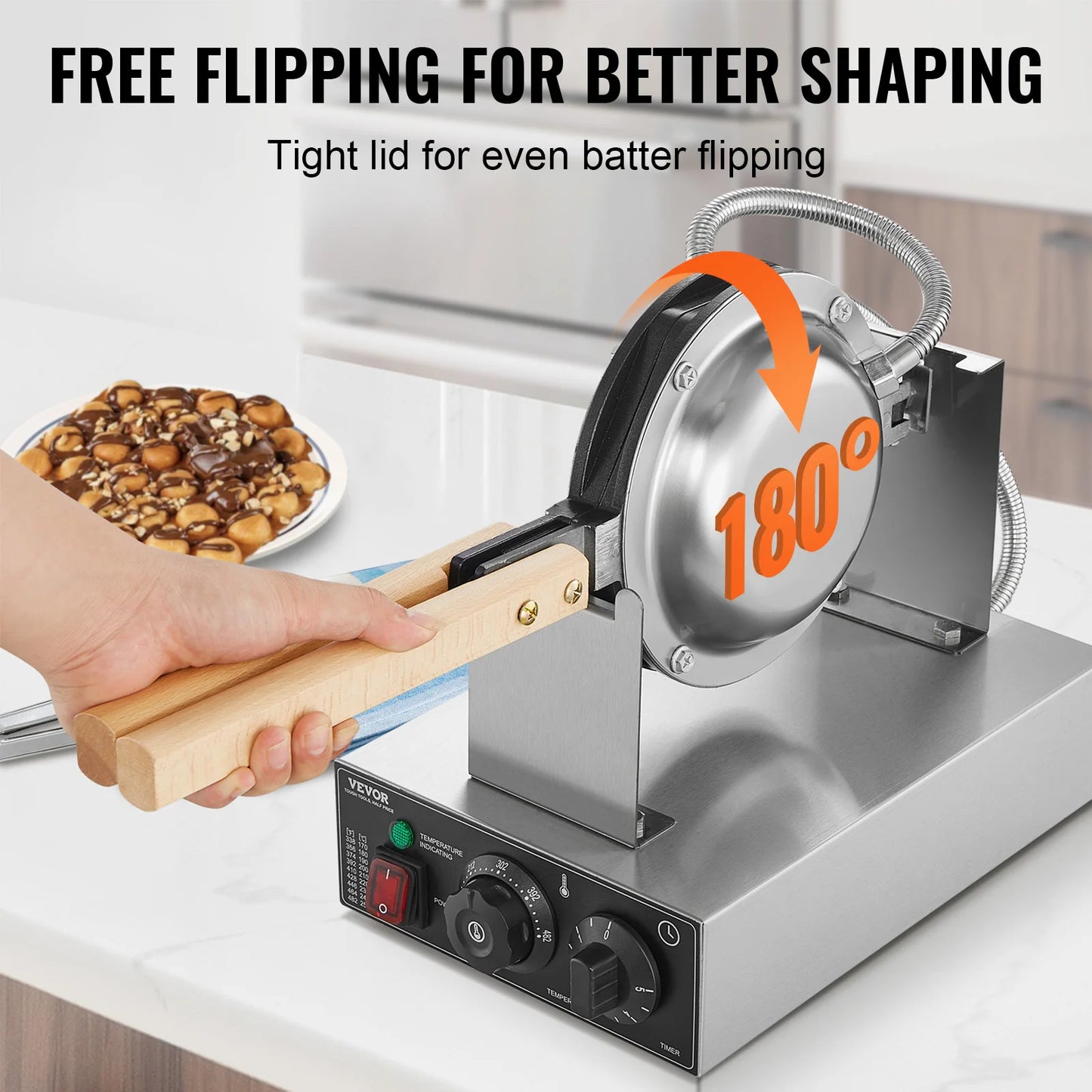 SucceBuy Commercial Egg Bubble Waffle Maker 1400W Rotatable