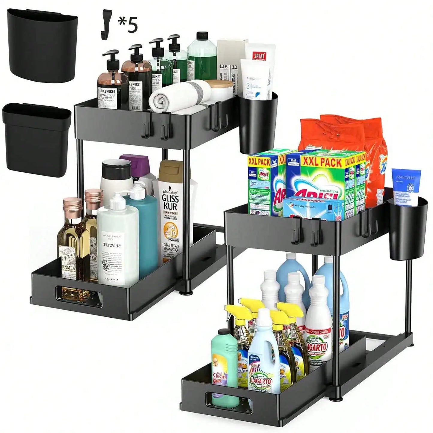Under Sink Organizer Storage Shelves With Sliding Drawer