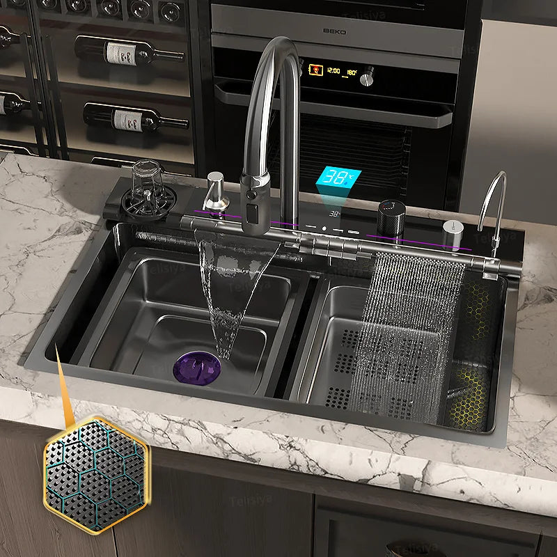 Telisiya Stainless Steel Waterfall Kitchen Sink With Digital Display