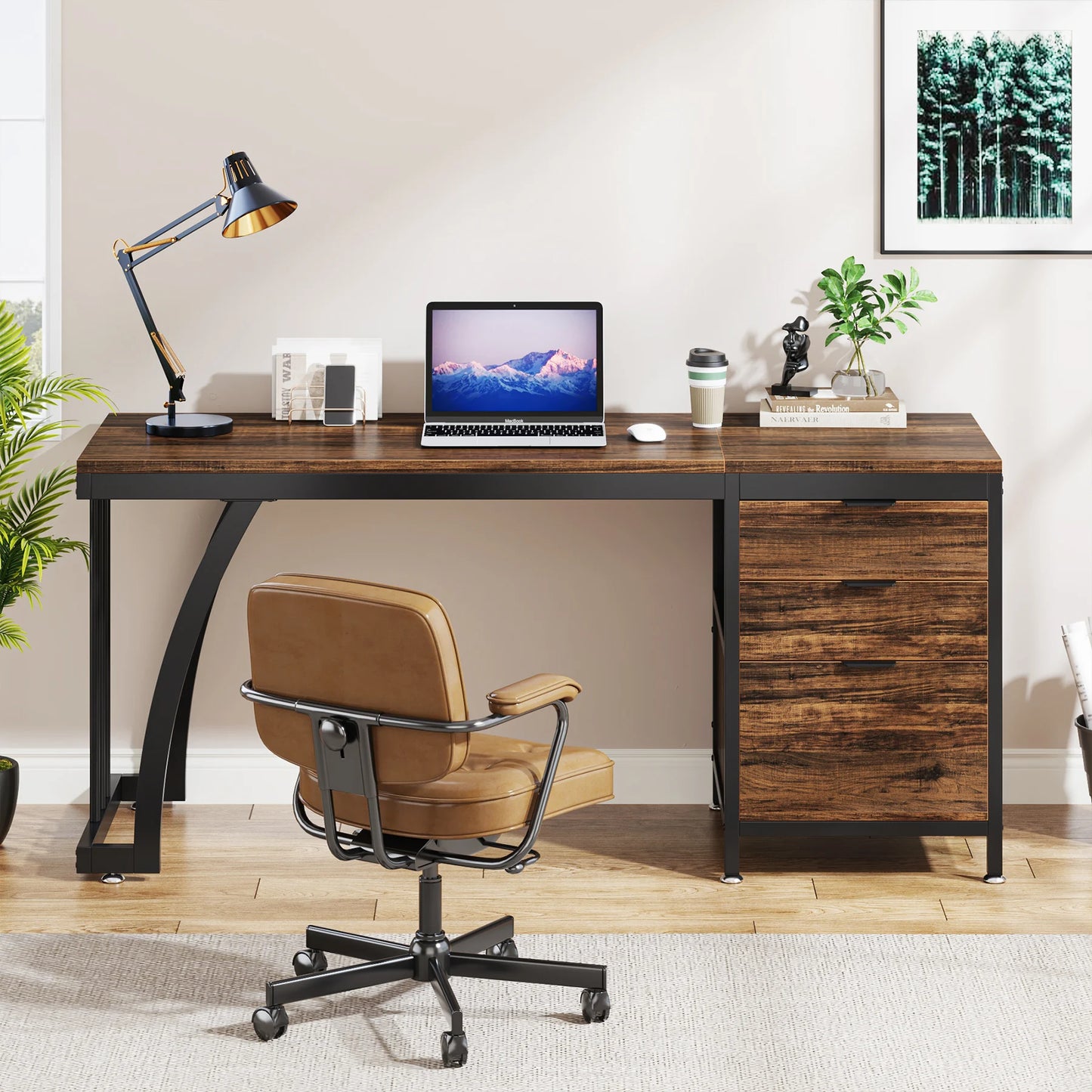 Tribesigns Computer Desk With Three Drawers Industrial Study Table