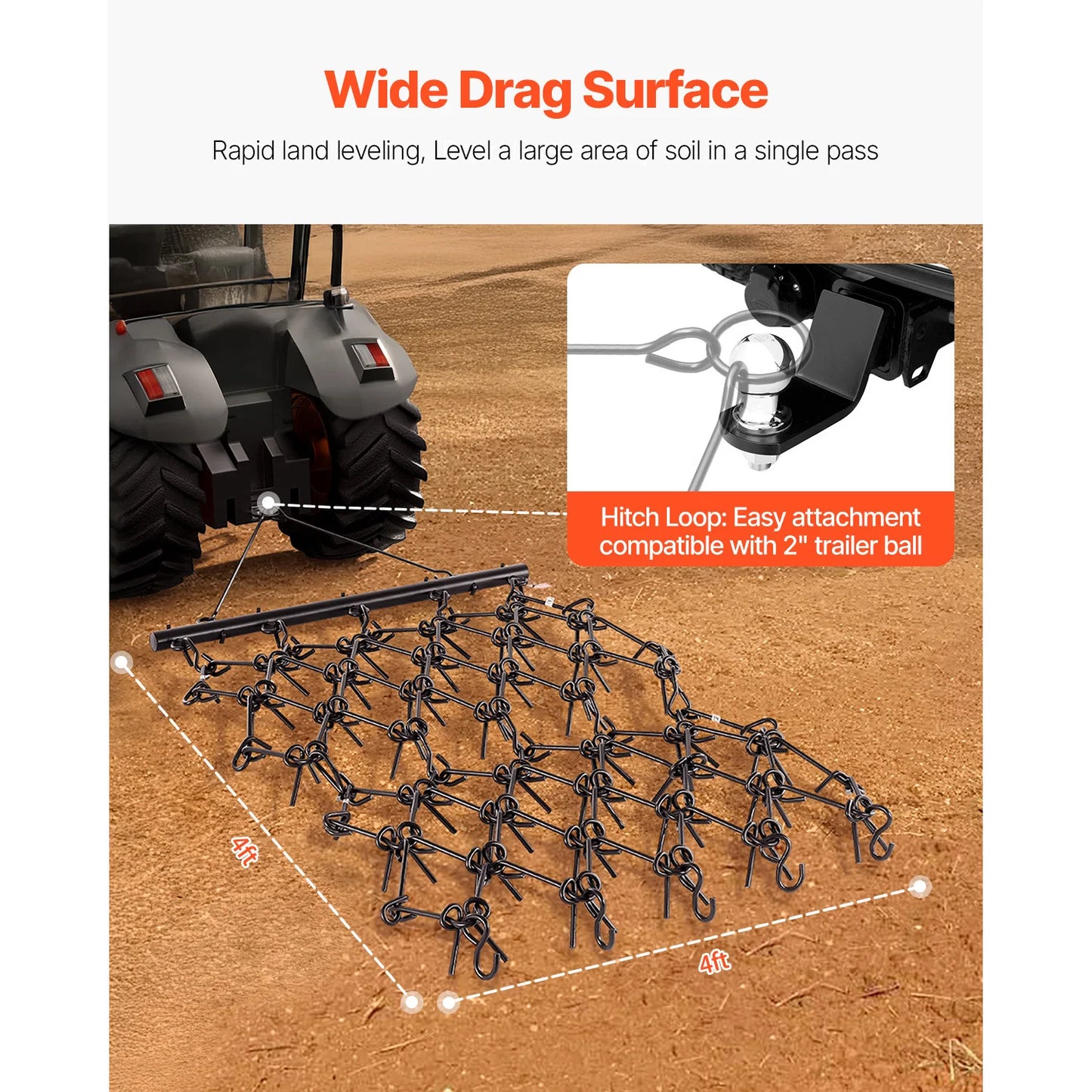 SucceBuy Drag Harrow Durable Chain Harrow 69 Teeth