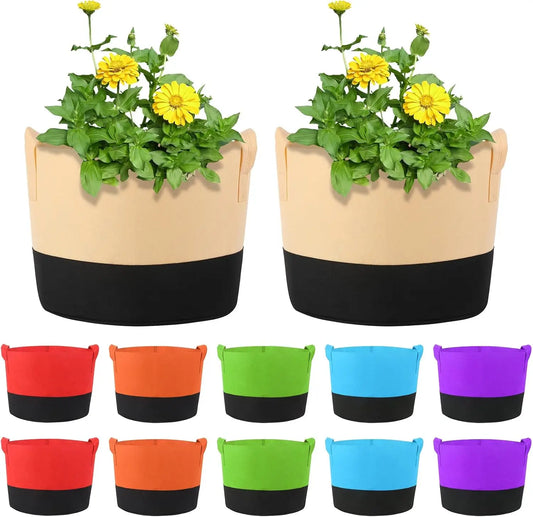 Set Of 12 Fabric Grow Bags With Handles For Plants