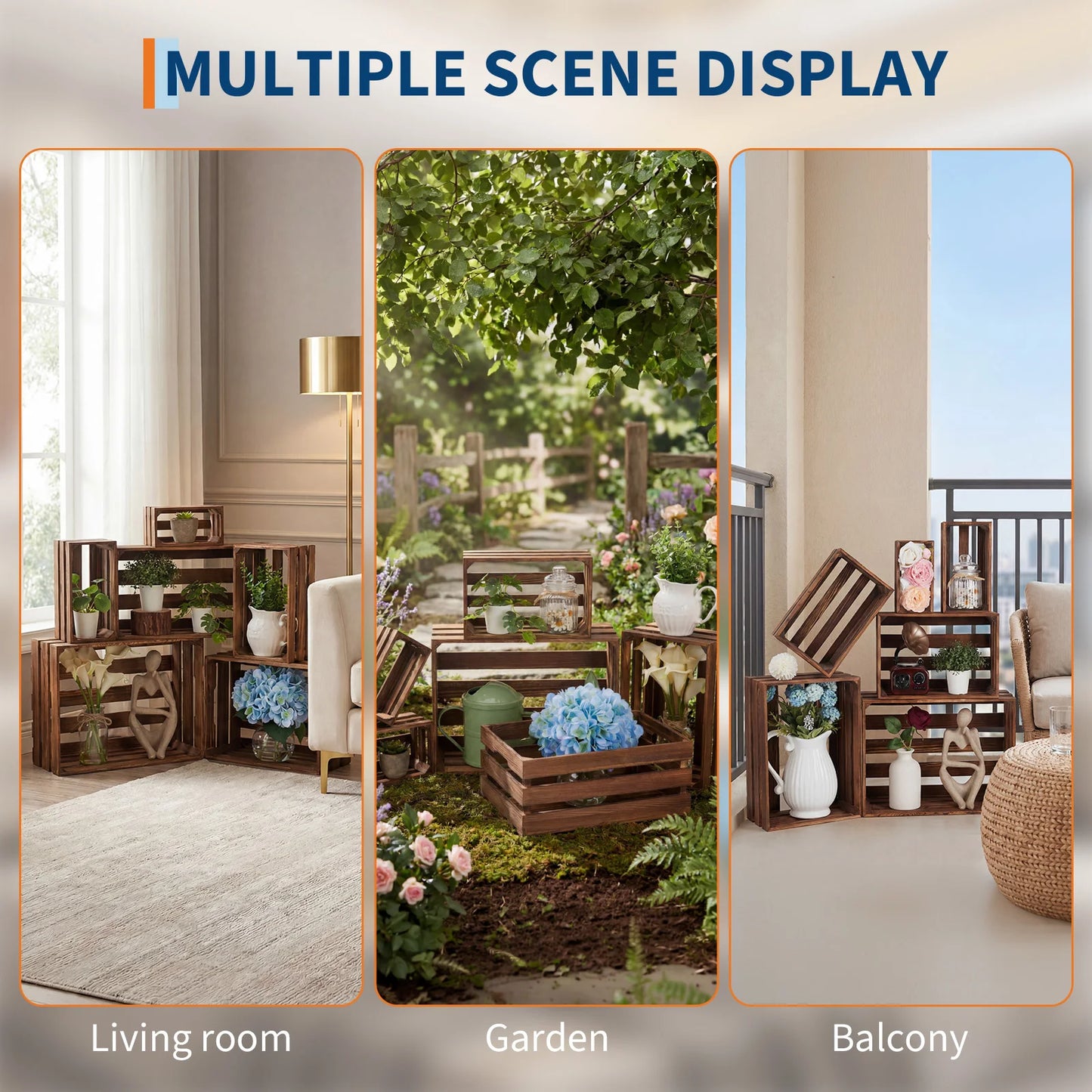 HiMISS 5 Pack Wooden Storage Crates Rustic Farmhouse Decor