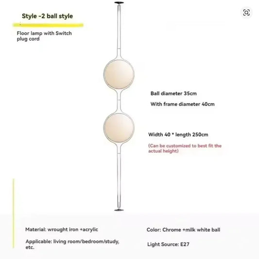 Taonuanshu Delord Floor Lamp Chrome Metal White Acrylic Ball