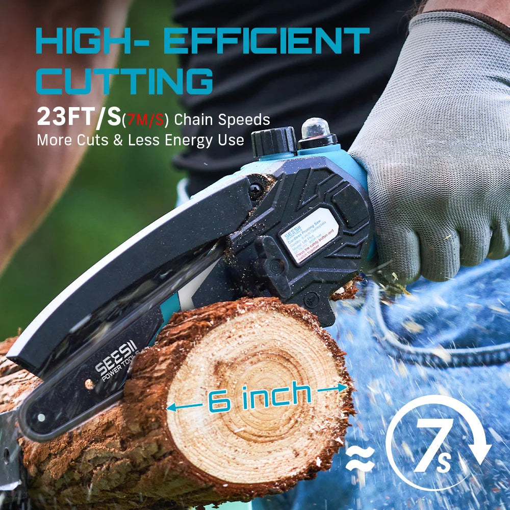 Seesii Cordless Mini Chainsaw For Woodworking And Pruning 18V Battery