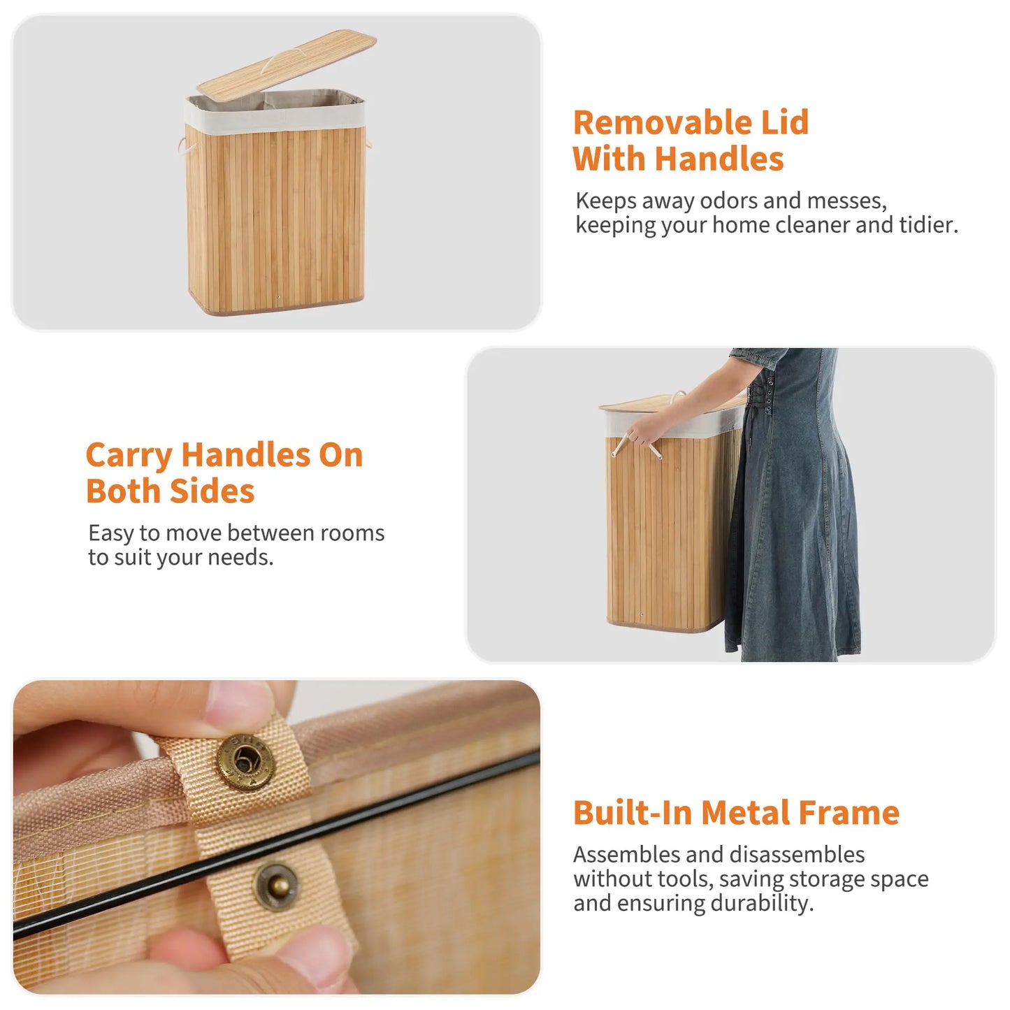 HiMISS Bamboo Laundry Hamper With Lid And Handles