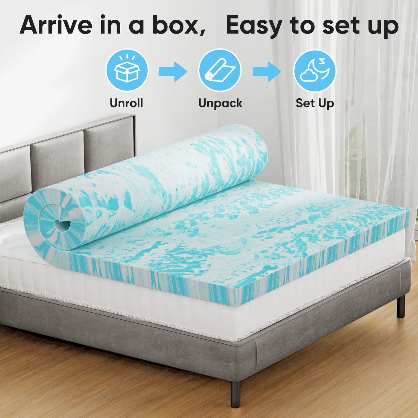 JHK Gel Memory Foam Mattress Topper Cooling Sleep Enhancer