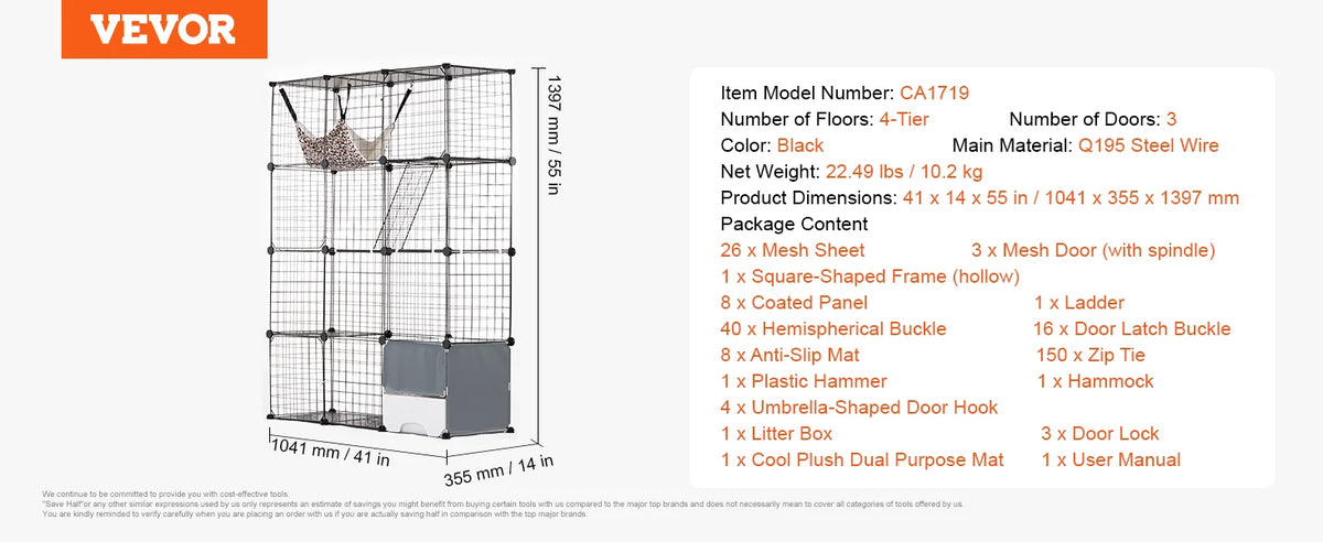 SucceBuy Detachable 5-Tier Cat Villa Cage With Ramp And Hammock