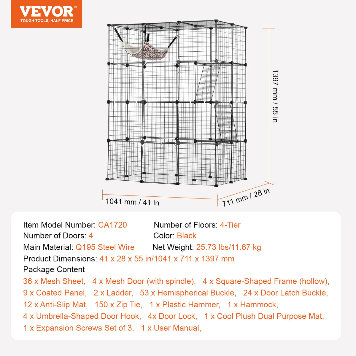 SucceBuy Detachable 5-Tier Cat Villa Cage With Ramp And Hammock