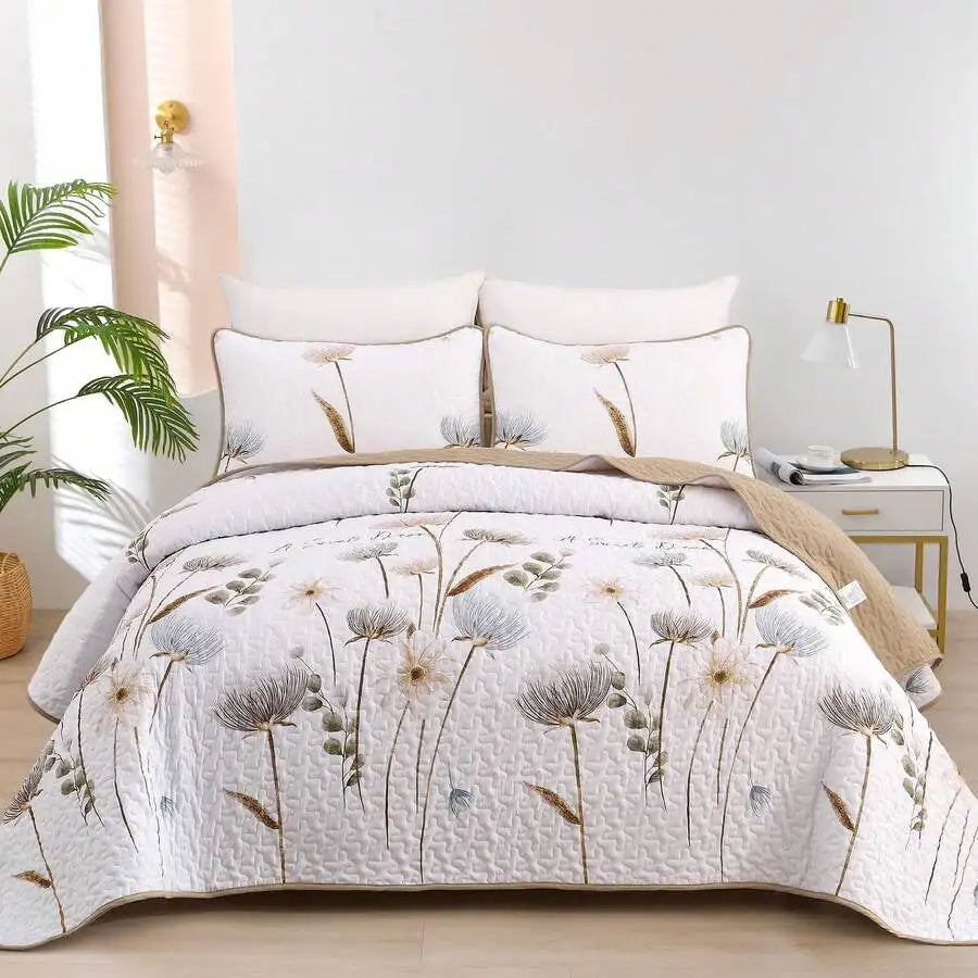 Yellow Paisley Quilt Set 3 Pieces Coverlet Bedding