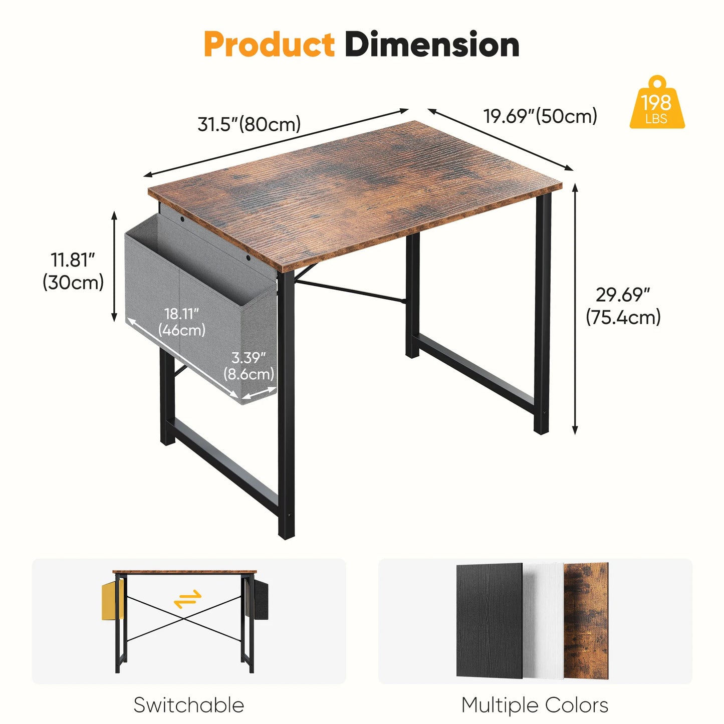 JHK Adjustable Computer Desk With Storage Bag Metal Frame Wood Top Assembly