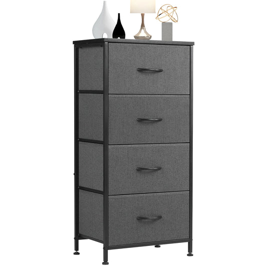 JHK Dresser With 4 Fabric Drawers Nightstand Wardrobe Steel Frame