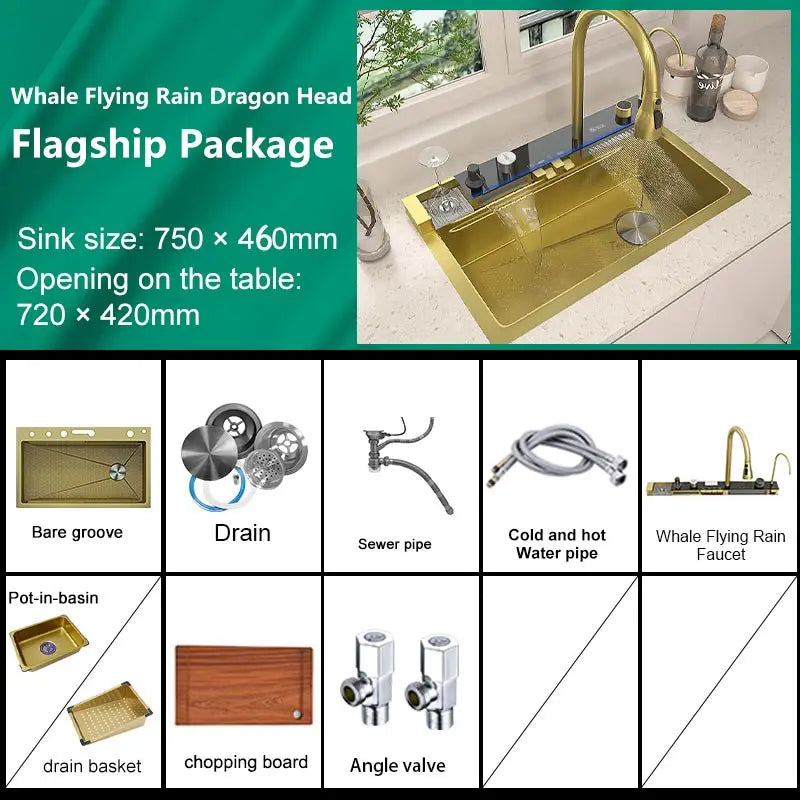 Telisiya Stainless Steel Waterfall Kitchen Sink With Digital Display