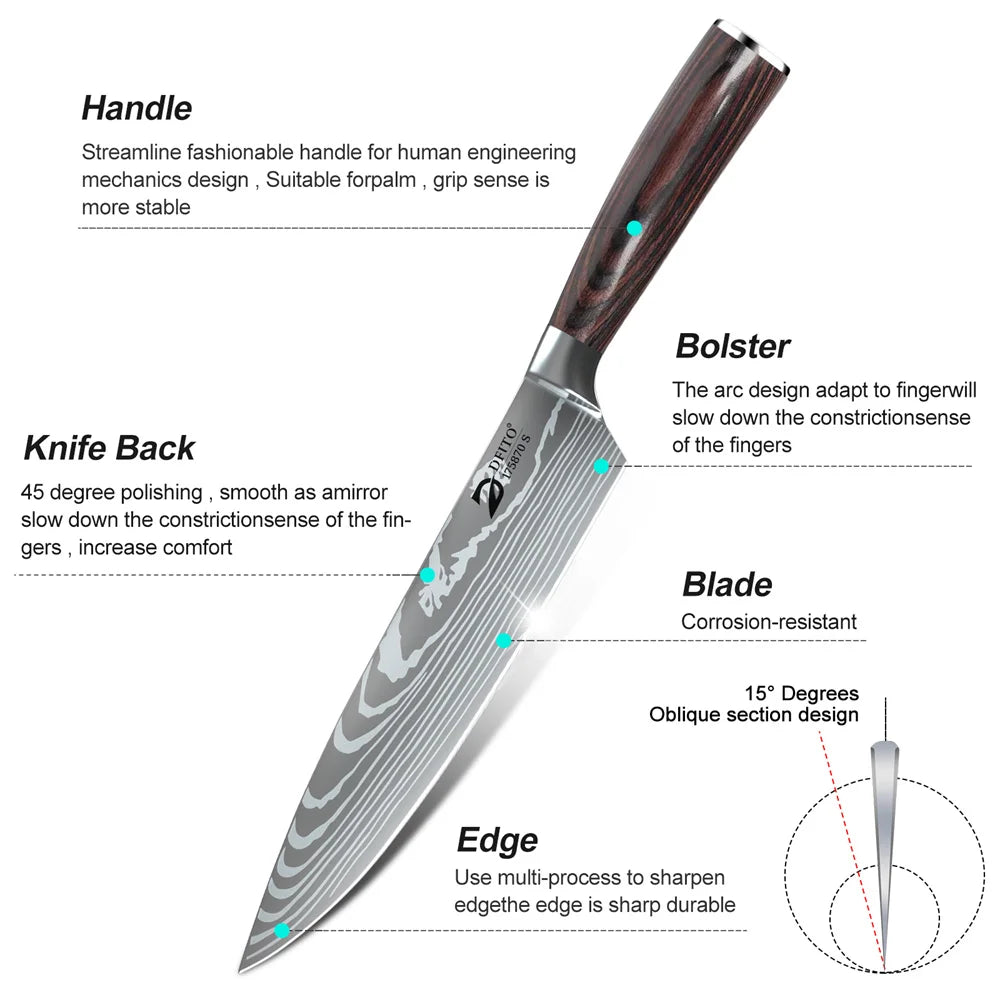 MDHAND 8 Piece Damascus Stainless Steel Kitchen Knife Set